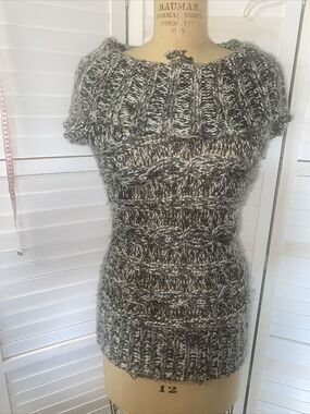 At Last Women’s Chunky Knit Cowl Neck Sweater Short Sleeve Sz Large